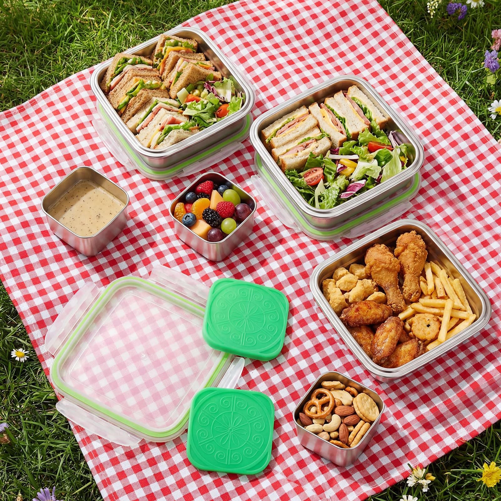 Ferrochef 8 Pack 25 Oz Stainless Steel Sandwich Containers with Lids and 6 Oz…