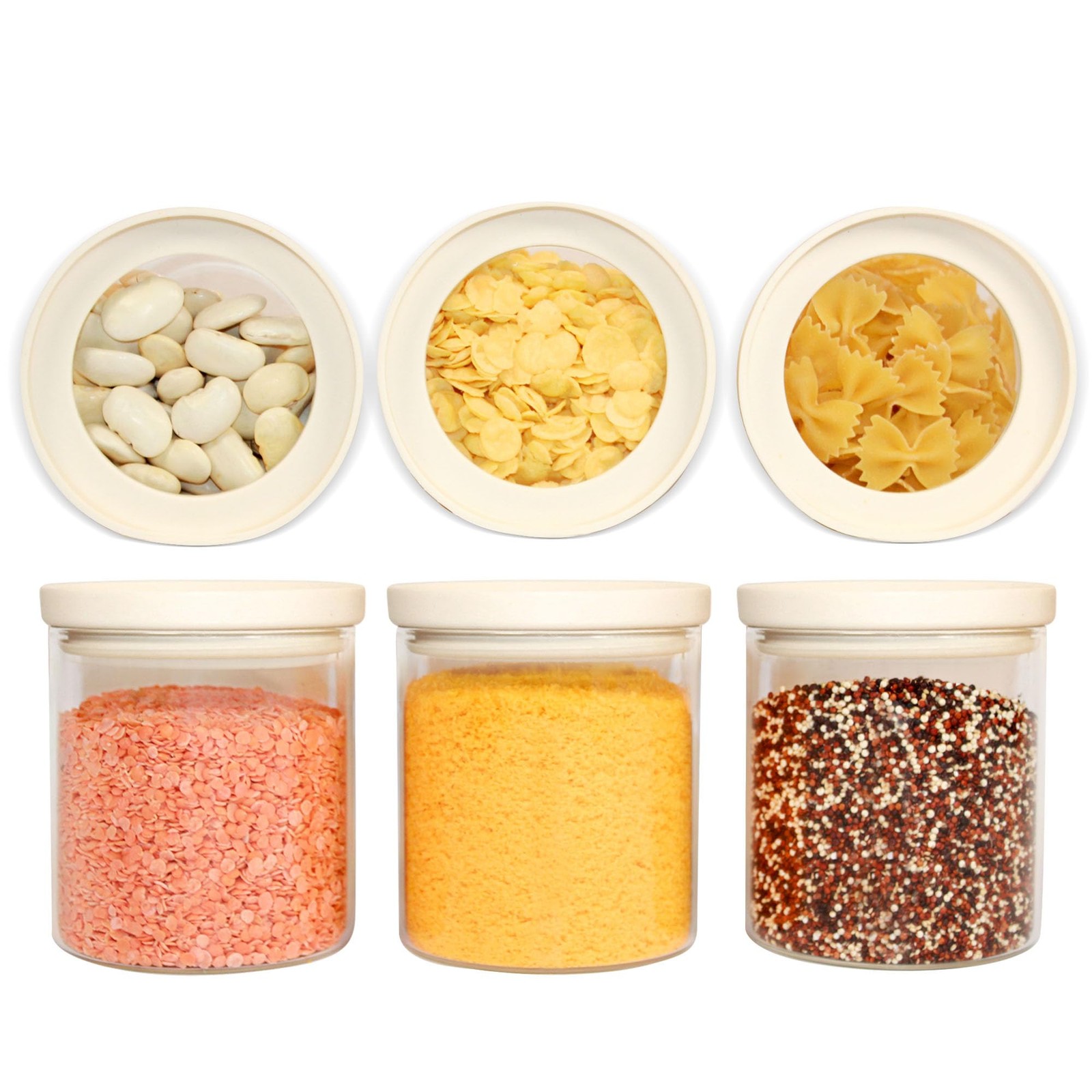 Urban Green Glass Food Storage Jar with Lid, White-6P-16oz