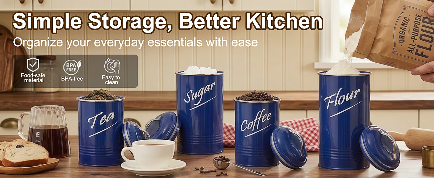 Kitchen Canister Set of 4, Airtight Stainless Steel Food Storage Containers with