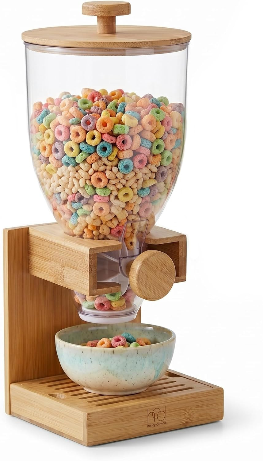 Compact Dry Food Dispenser, Single Control & Snack Storage Container for Counter