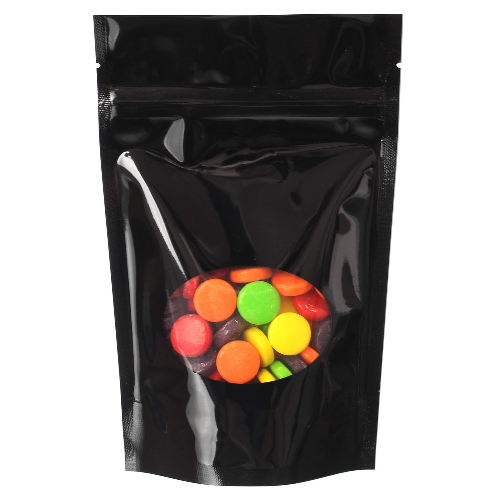 Glossy Black Window Stand Up Pouches – 4oz – 100 Pack – 5″ x 8″ x 2.5″ – Rese…
