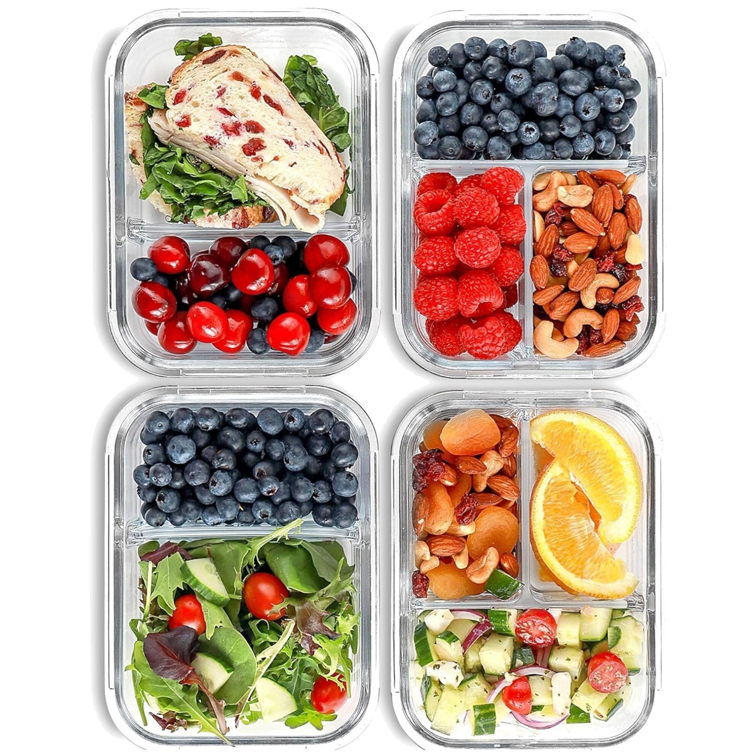 Glass Meal Prep Containers with Airtight Lids, 4-Pack