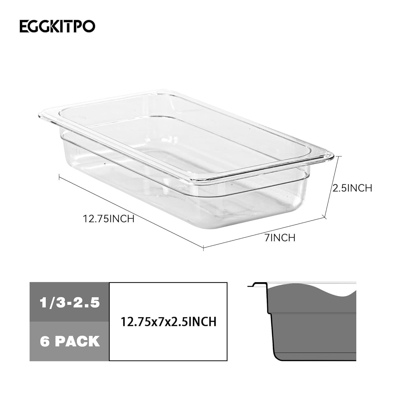 6-Pack Full Size 2.5″ Deep NSF Polycarbonate Food Pans for Restaurant BPA-free