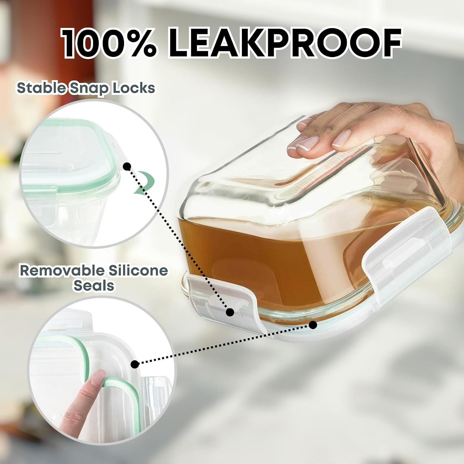 6 PC Square Glass Food Storage Containers W/ Airtight lids 74 40 & 18 oz Kitchen