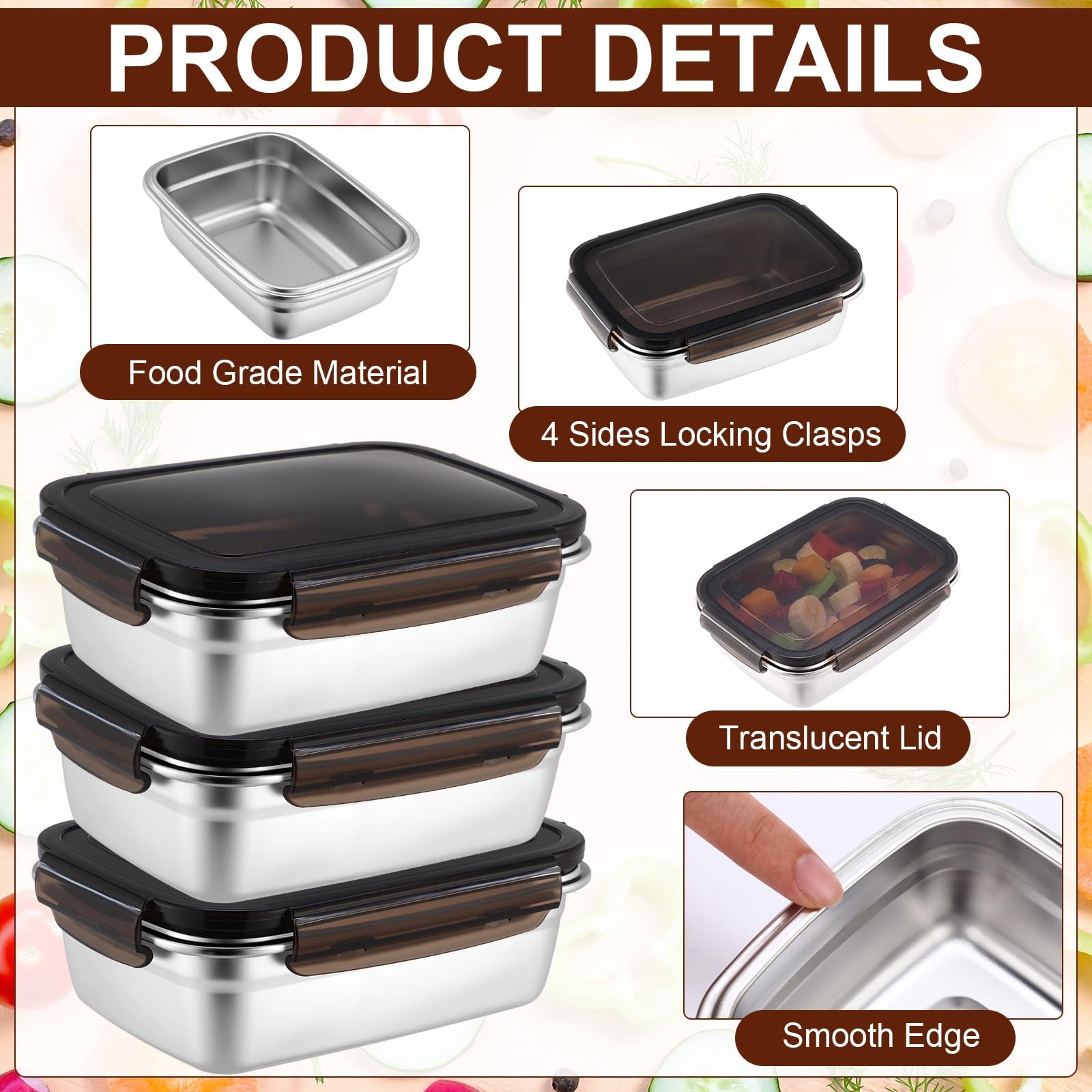 12 Pcs 29oz/ 850 ml 304 Stainless Steel Food Containers with Lid, FDA Registe…