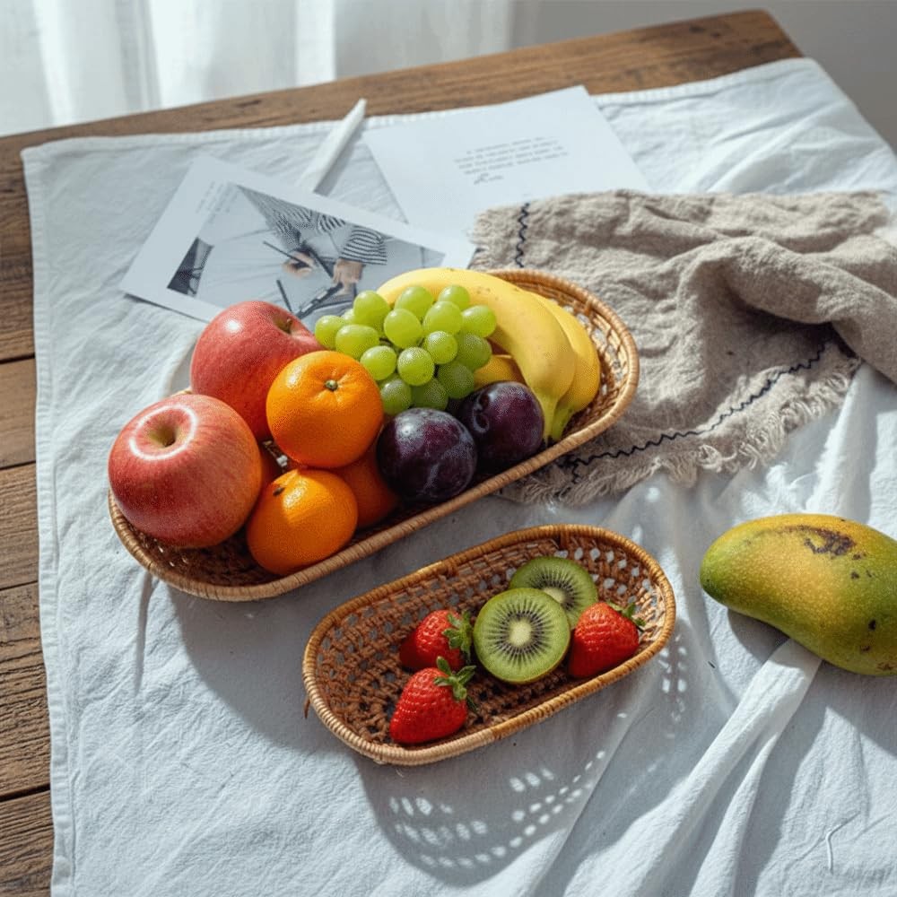 2PCS Small Wicker Bread Basket, Woven Tabletop Food Fruit Vegetables Serving …