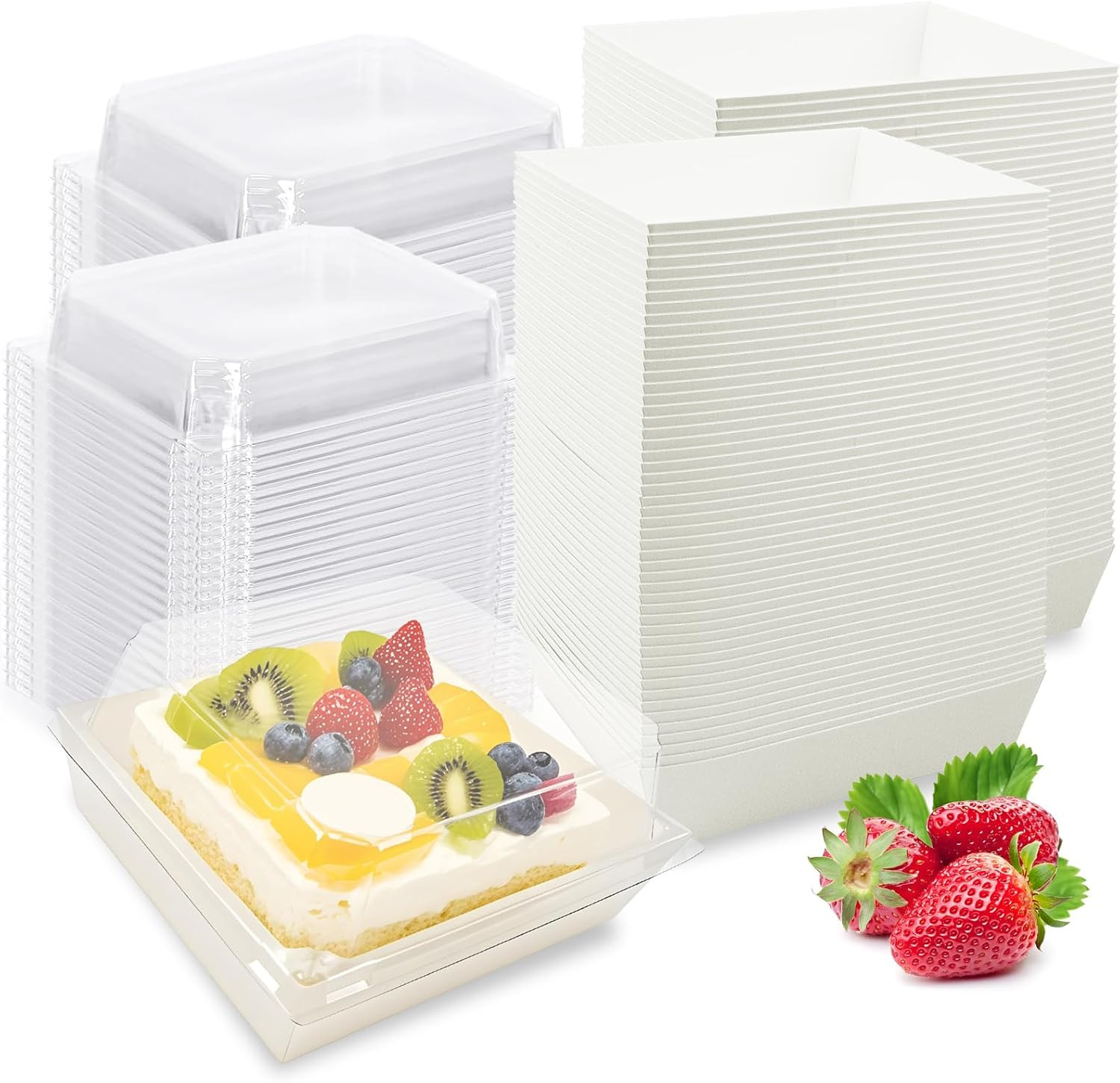 Nexboraque 100 Pack Small Charcuterie Boxes with Clear Lids, 5 Inch White Dispos