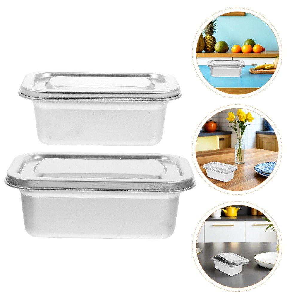 2 Pcs Stainless Steel Freezer Containers Fridge Storage Ice Cream