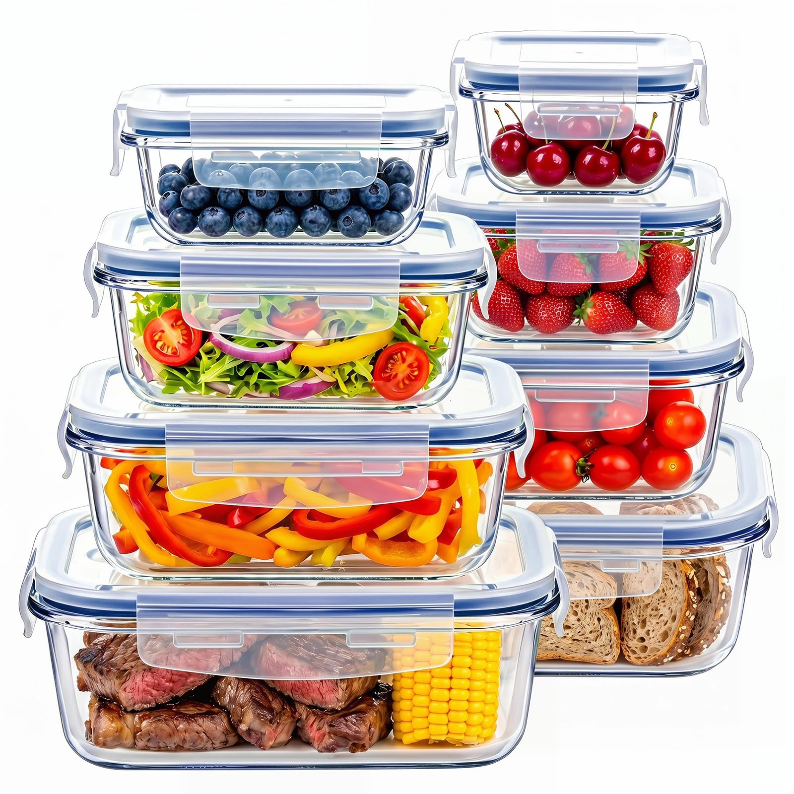 8 Pack Glass Meal Prep Containers with Lids, Glass Food Storage Containers wi…