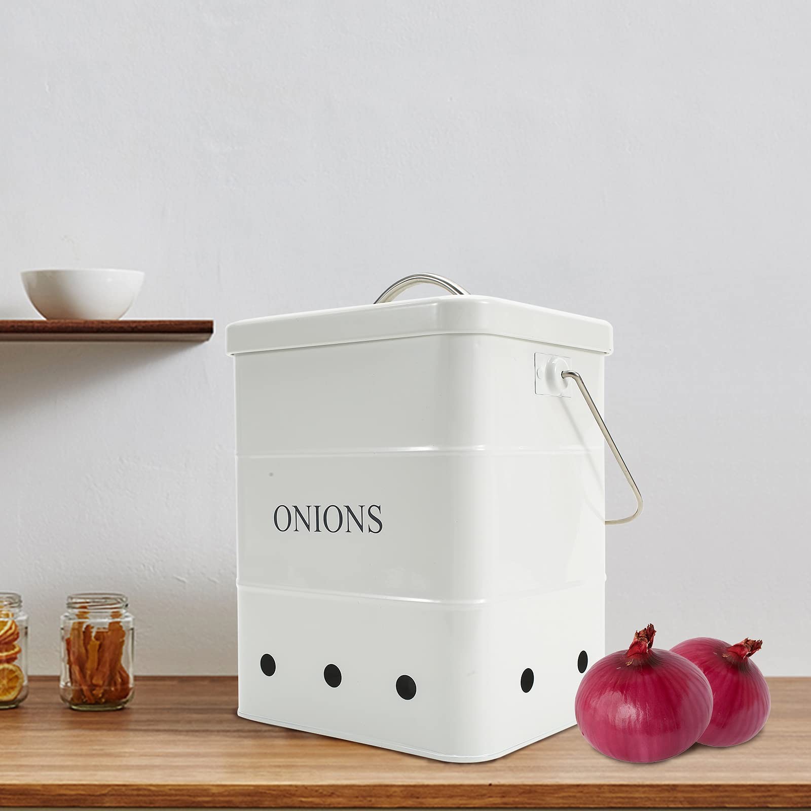 Onion Storage Bin Metal Tin with Aerating Holes – Kitchen Pantry Organizer Fresh