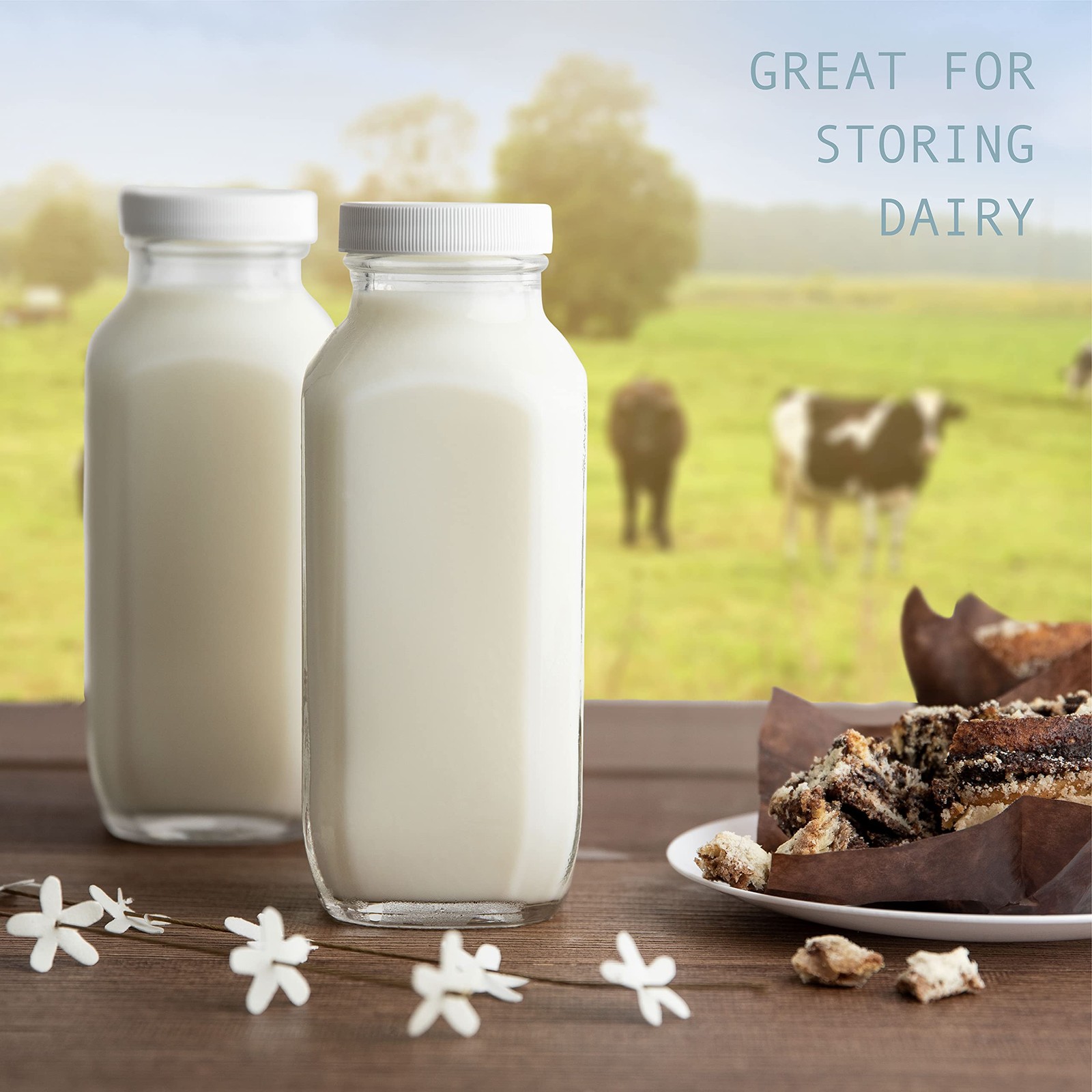 16 oz Glass Milk Bottle with Lid – Glass Jars with Airtight Lid used for Milk…