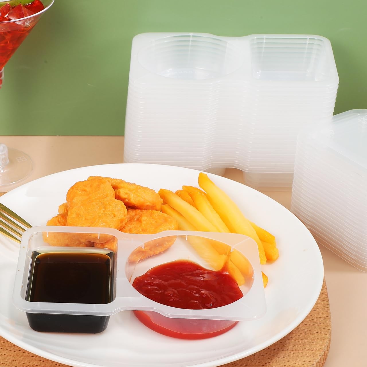 Double Compartment Sauce Cups with Lids 30-Pack Mini Disposable Condiment Con…