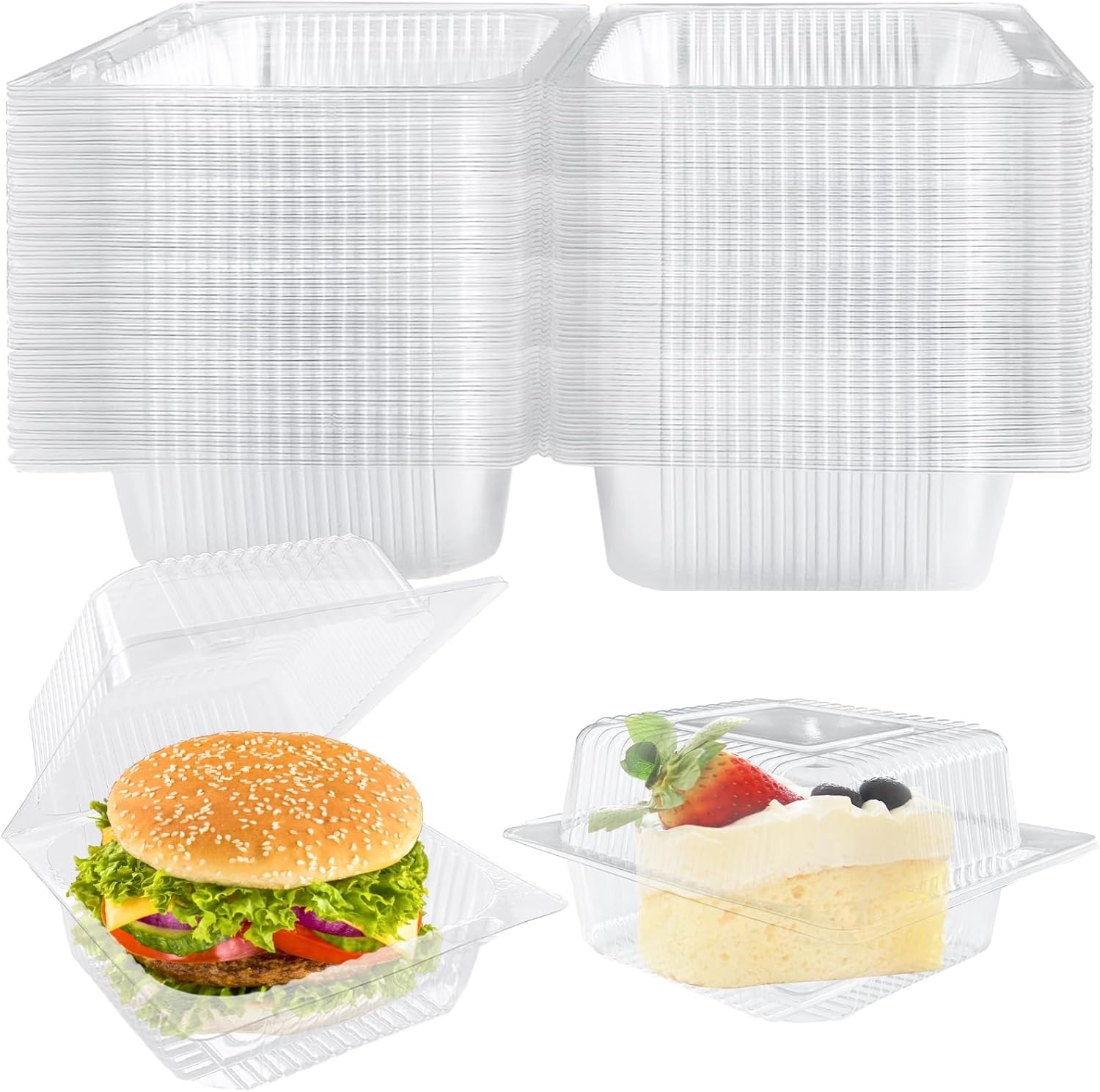 50 Pcs Clear Plastic Take Out Containers,Clear Plastic Square Hinged Food