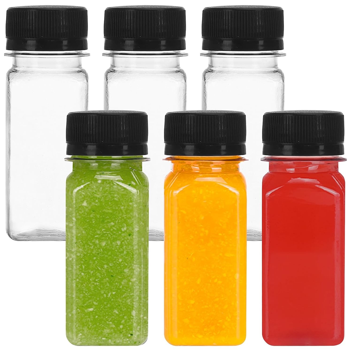 6pcs 2oz Plastic Shot Bottles with Caps Juice Bottles Small with Lids