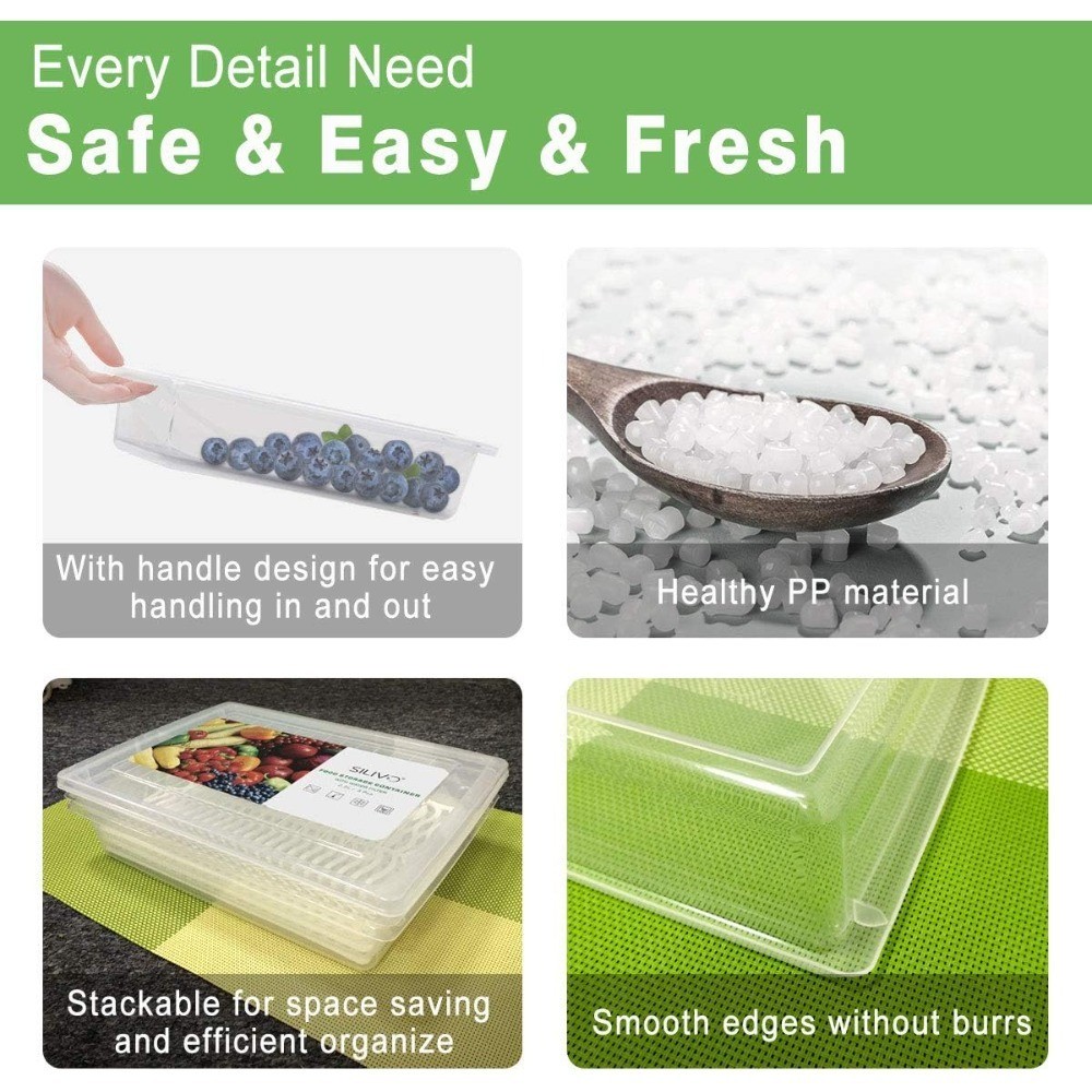 Produce Saver Containers 3 Pack 2.5 Liter Drain Tray Keeps Vegetables Fruit