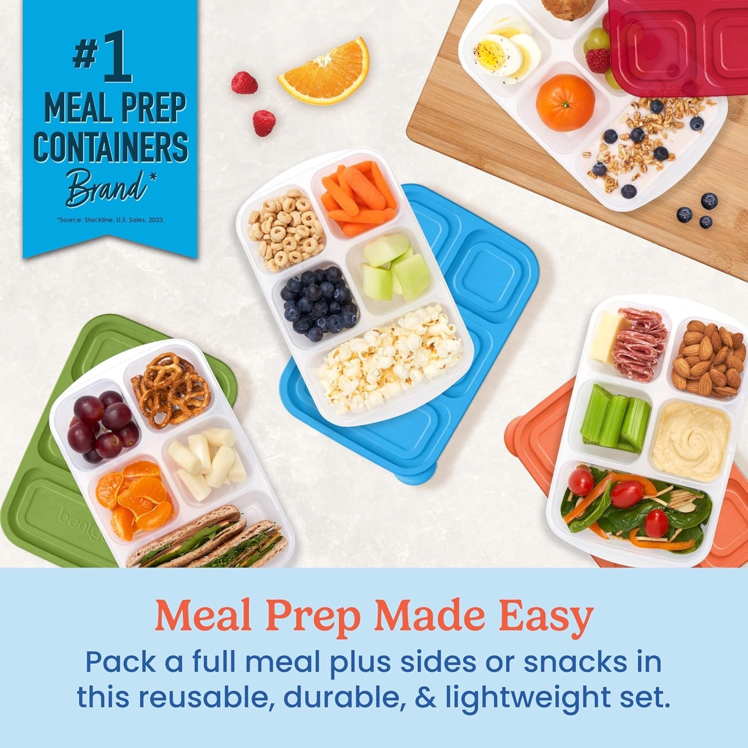 Reusable Easyboxes: Stackable Food Storage with 5 Compartments, Set of 4 Trays