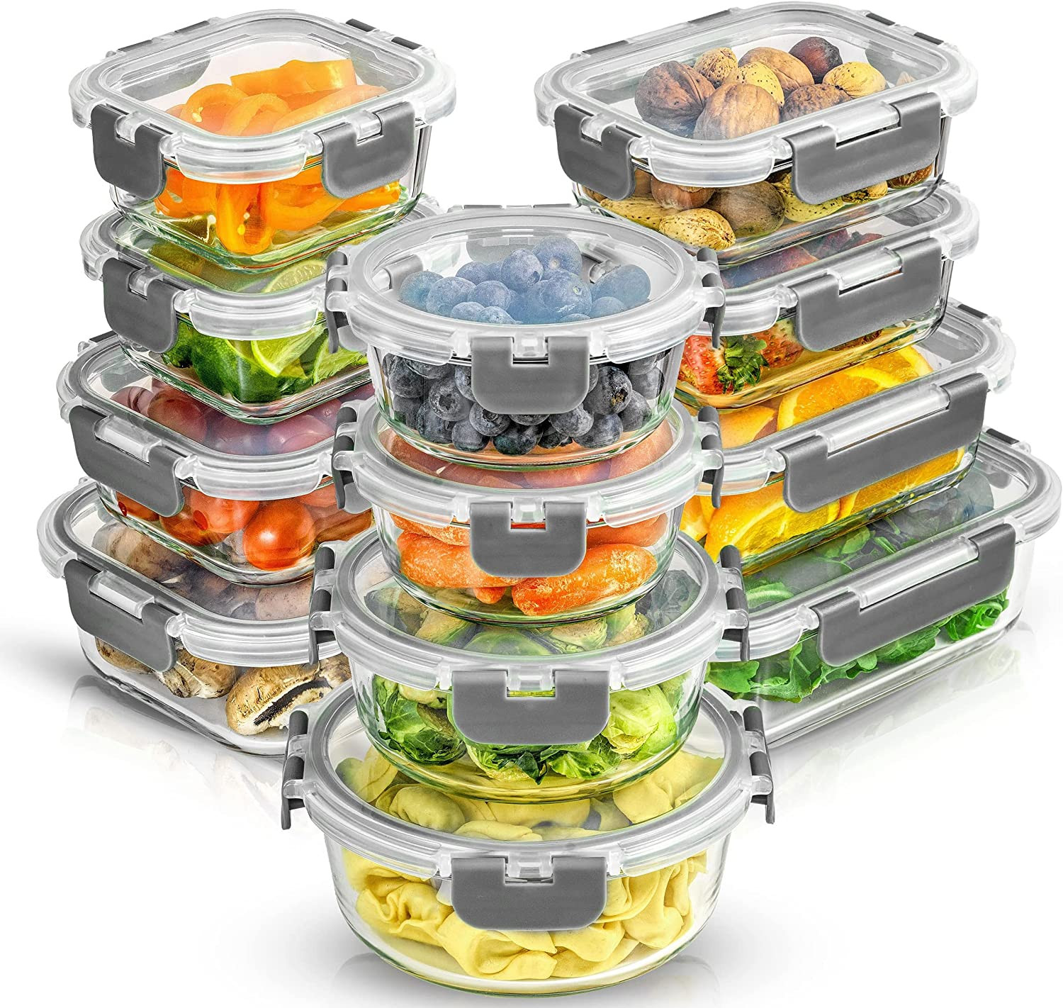 24Pc Borosilicate Glass Storage Containers with Lids | 12 Airtight/Freezer Safe