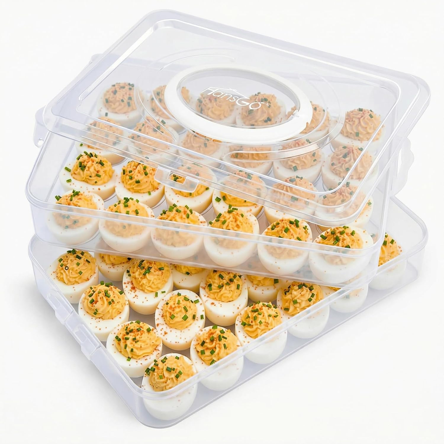 HANSGO Deviled Egg Containers with Lid, 2-Layer Plastic Detachable Deviled Egg C