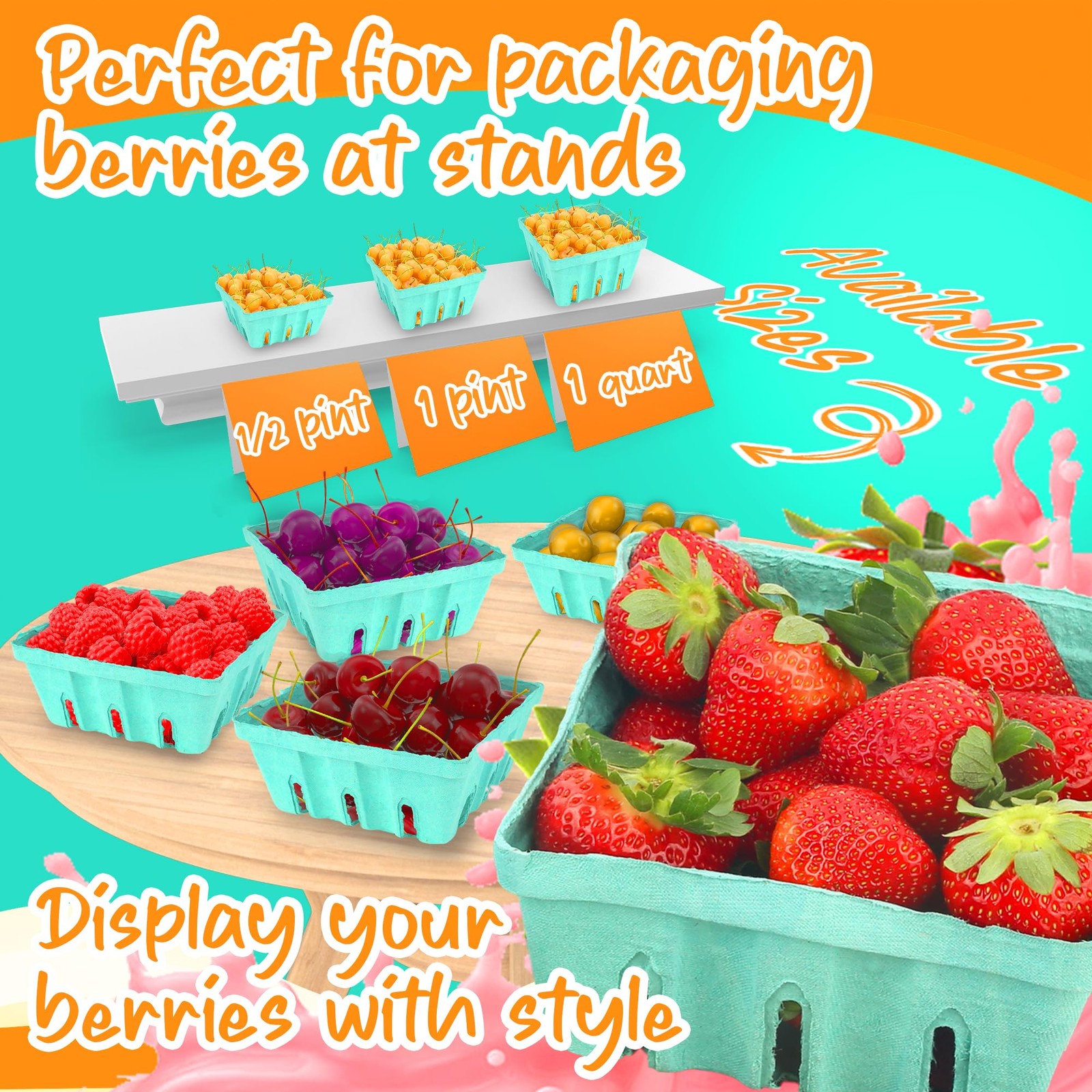 Green Berry Basket 1/2 Pint – Molded Pulp Fiber Vented Produce Basket (Pack o…