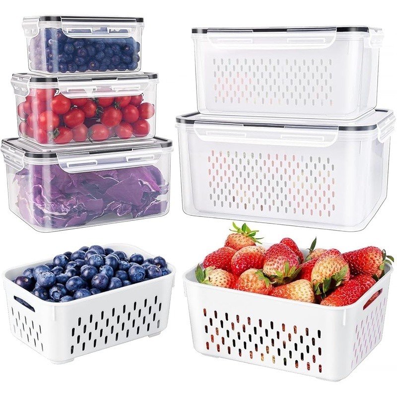 Plastic Fridge Storage Containers 5 Packs BPA Free Food Saver Colander New