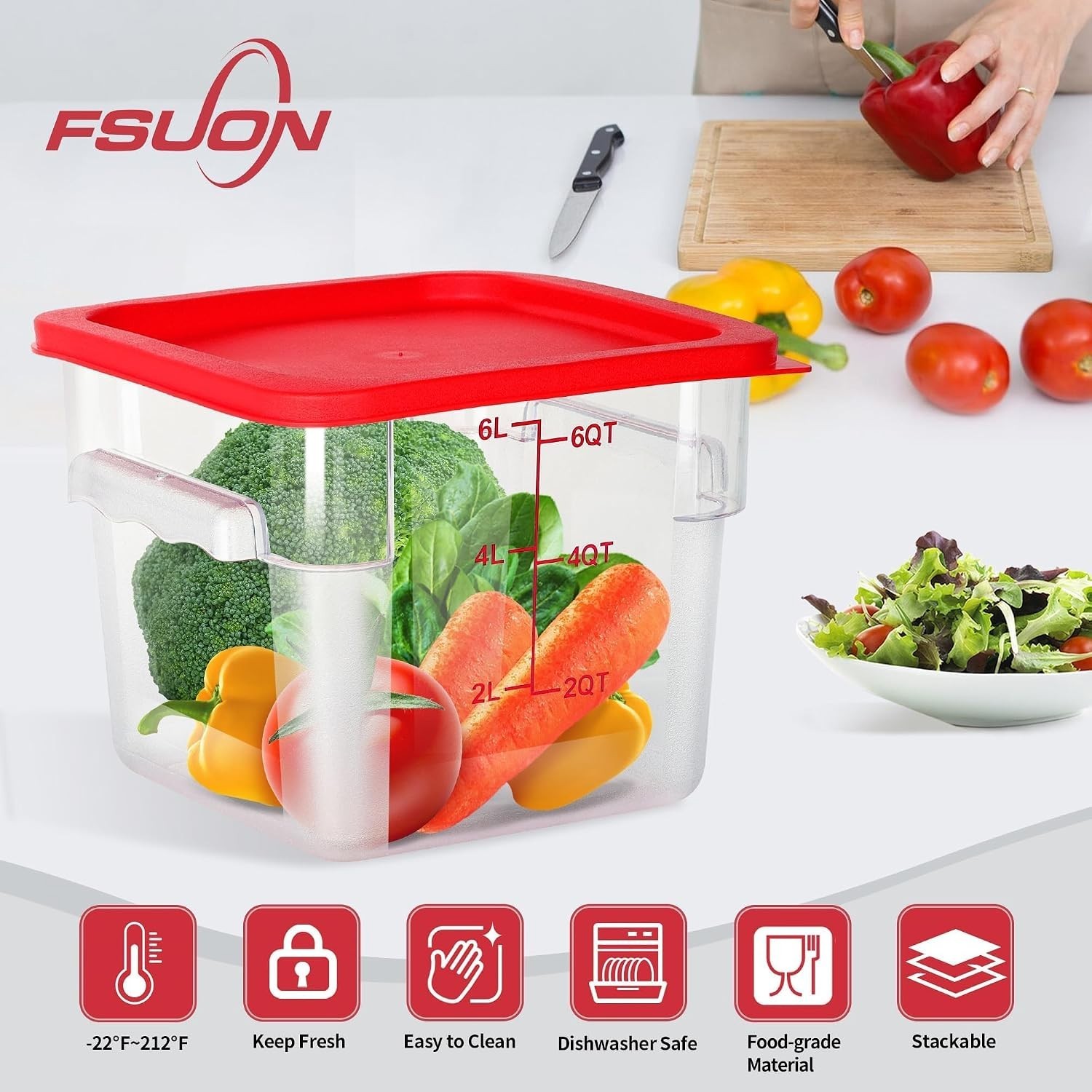 4 Pack 6 Qt Square Polycarbonate Food Storage Containers with BPA-free PC with s