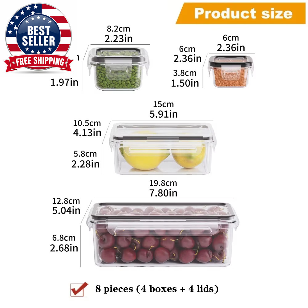 8-PC Bpa-Free Airtight Food Containers with Locking Lids – Microwave/Freezer Saf