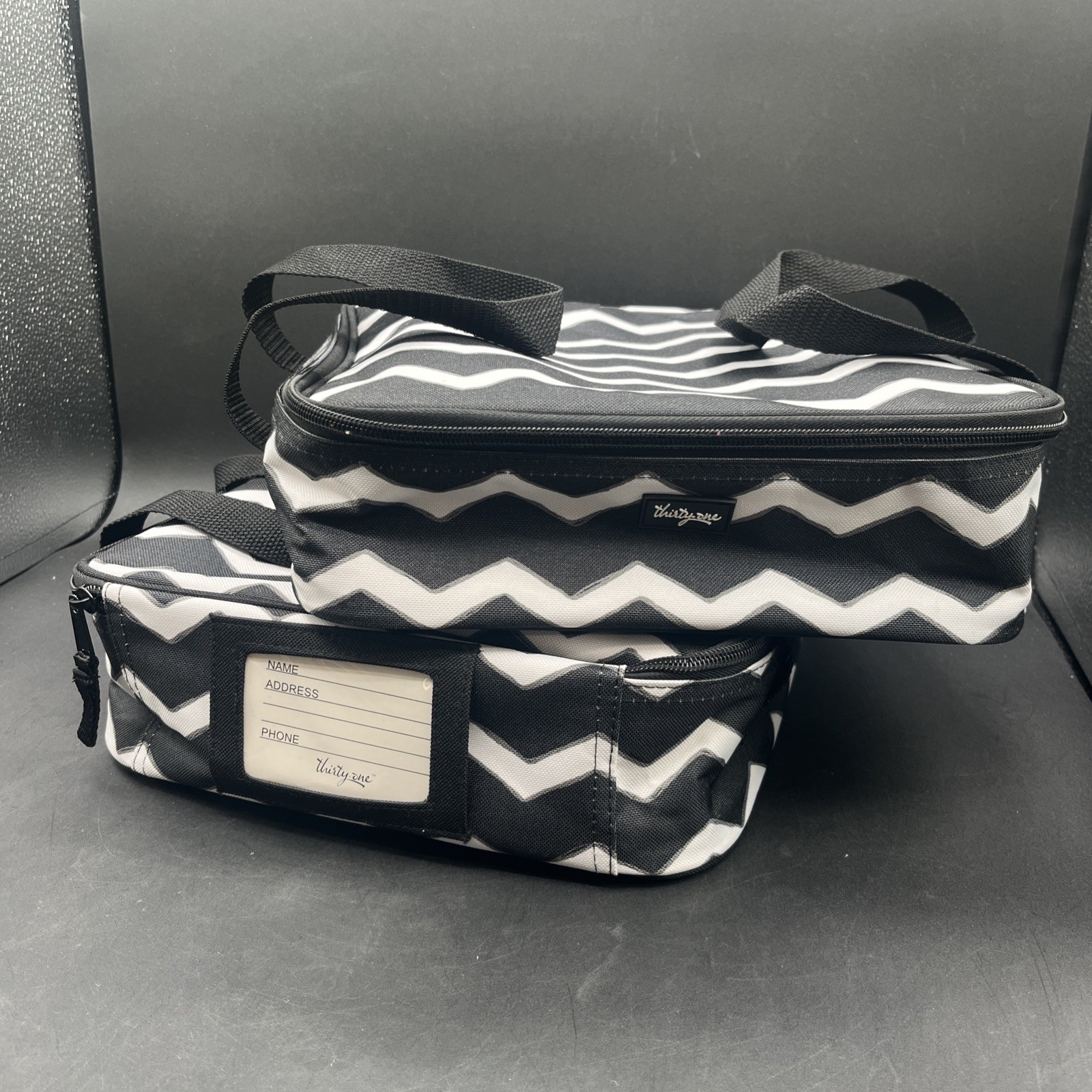 Thirty One Black White Chevron Square Insulated Thermal Carrier 10×10 Lot Of 2