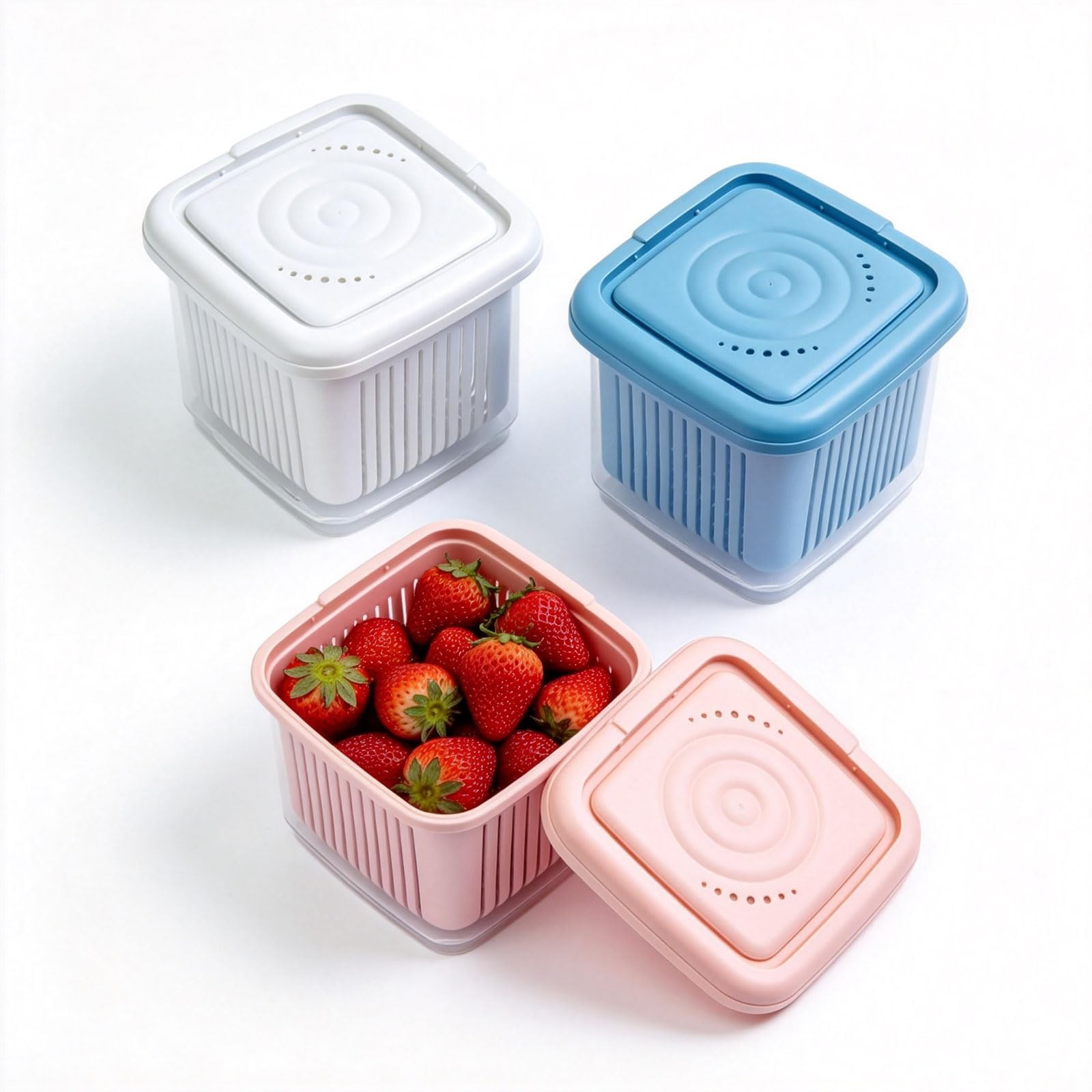 Fruit Storage Containers for Fridge with Removable Colander, Airtight Food St…