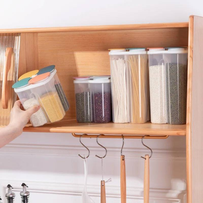 4 Grids Storage Plastic Box Cereals Food Container Jar Spaghetti Keep Fresh Box