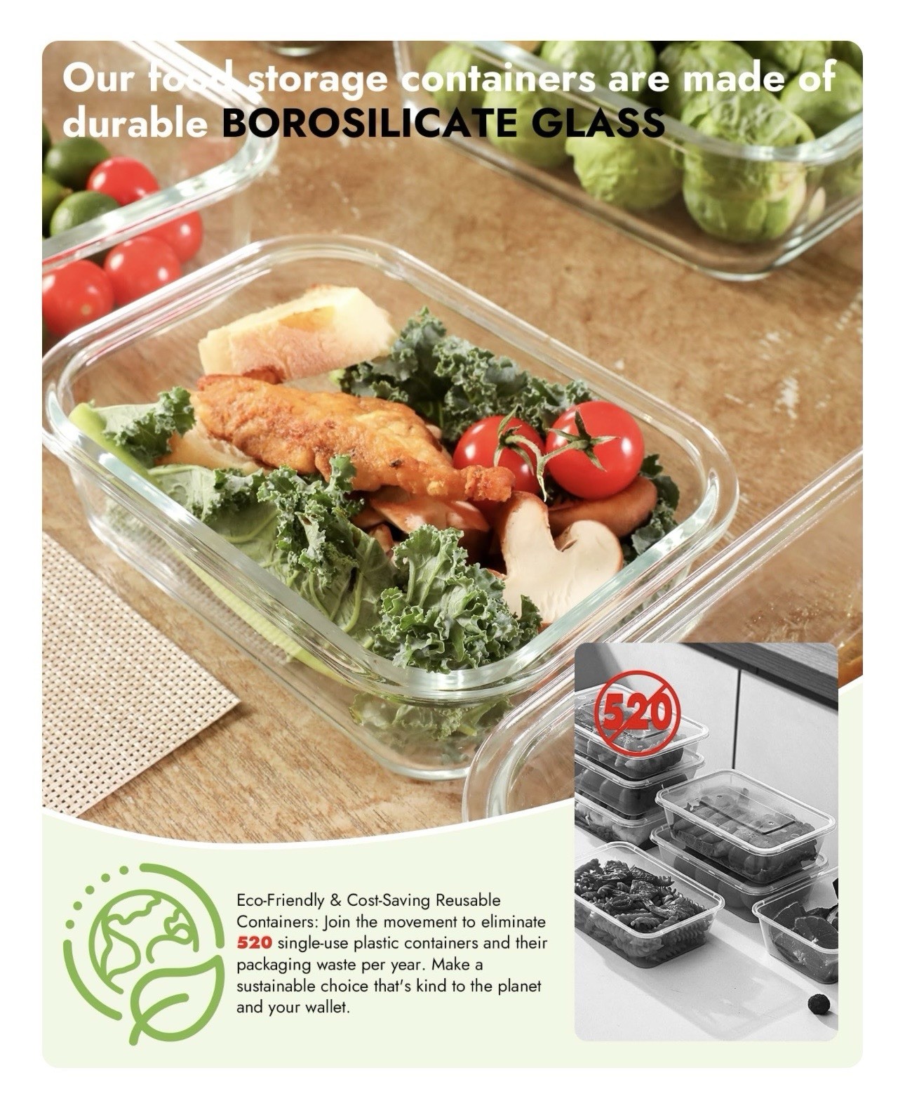 9pc Borosilicate Glass Food Storage Container Set Clear/Blue Snap Lids