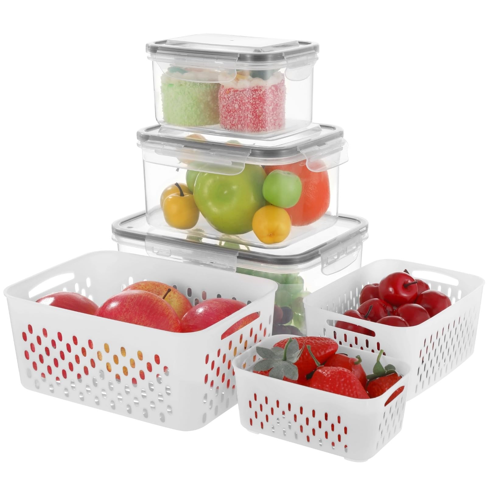 Anjetan 3 Pcs Fruit Storage Containers, Produce Small, Medium, Large, Clear