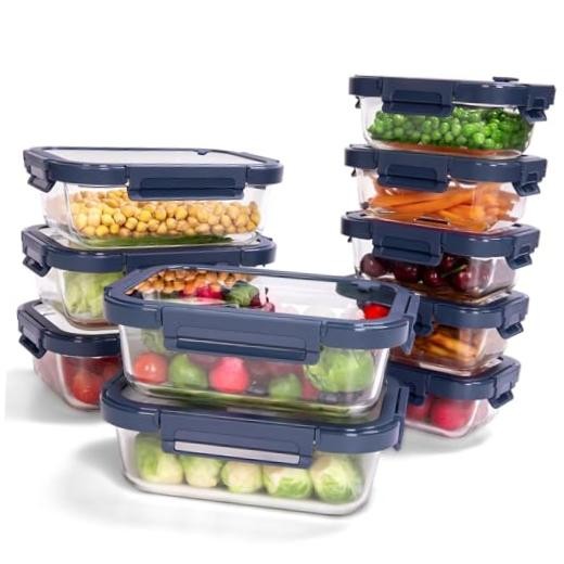 10-Pack Glass Food Storage Containers with Tempered Glass Lids – Borosilicate,