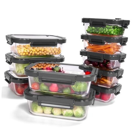 10-Pack Glass Food Storage Containers with Tempered Lids – Borosilicate, Gray