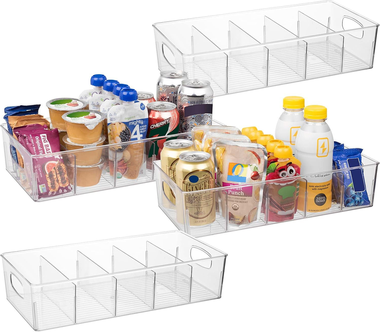 4PCS Plastic Pantry Organization and Storage Bins with Removable Dividers NEW