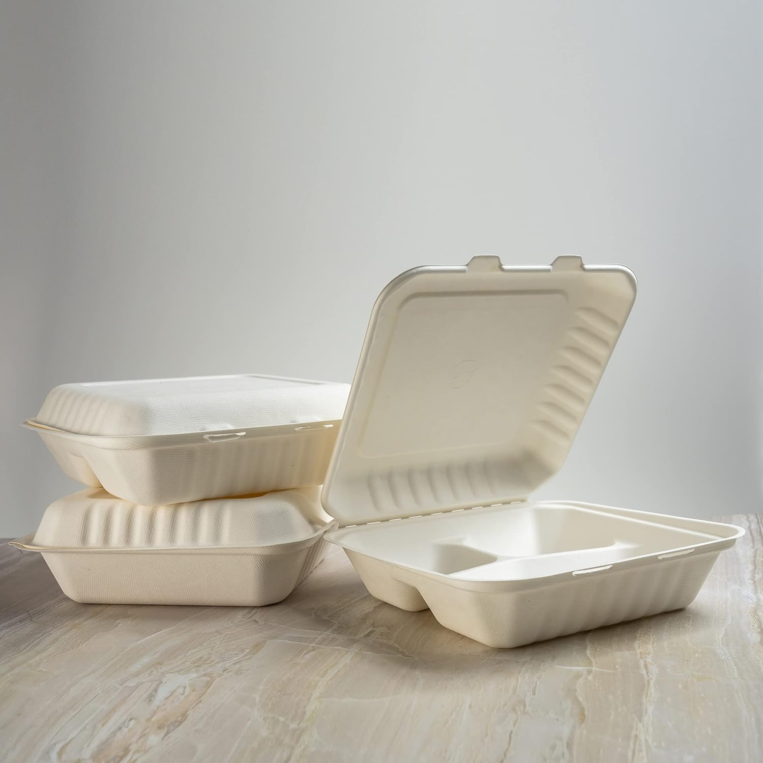 75 Count Green Wave 9″x9″x3″ Clamshell Take Out Food Containers,3 compartments f