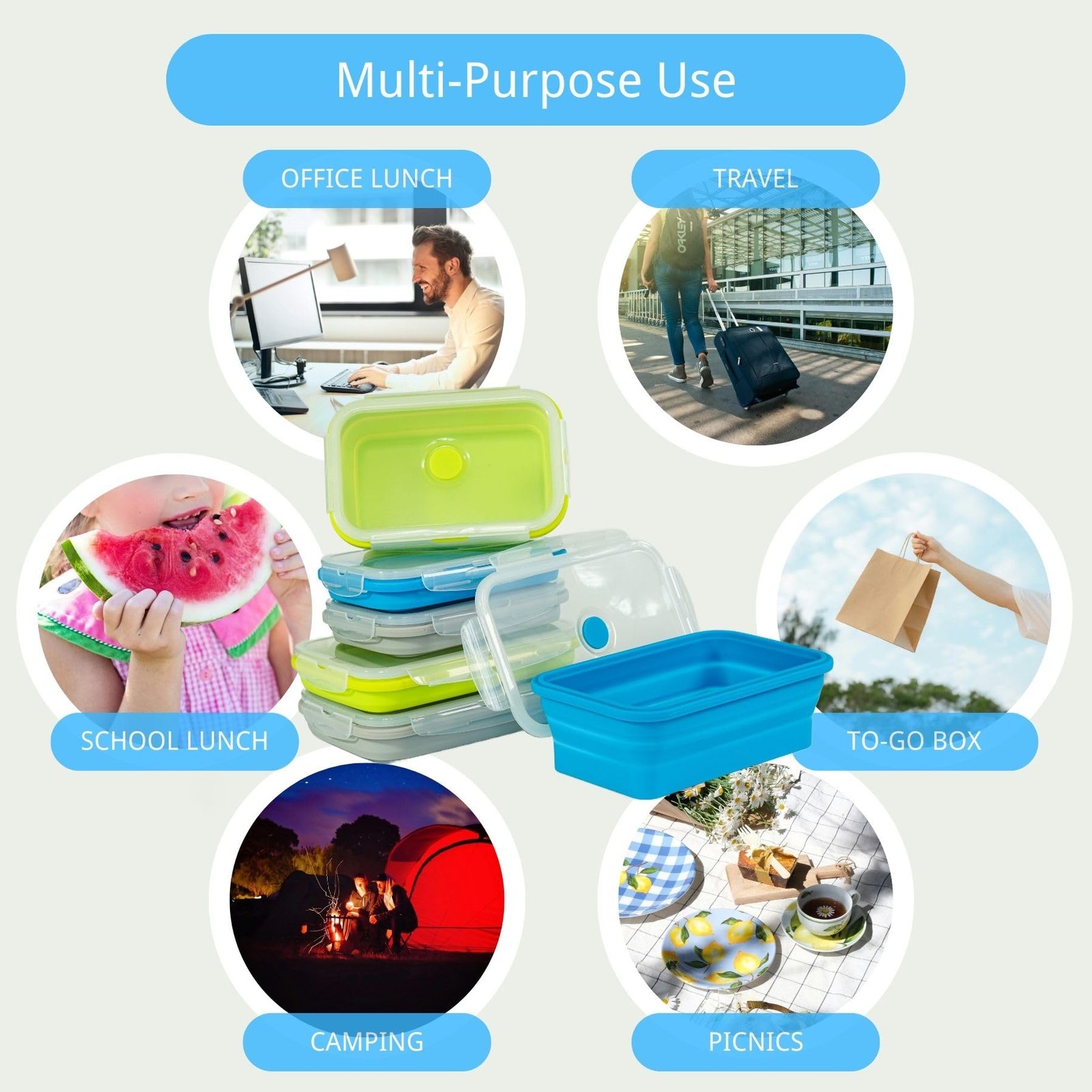 Plus 4PCS Foldable Silicone Food Storage Containers for Kitchen Storage for L…