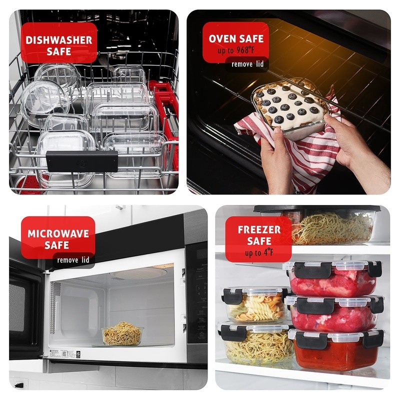 Airtight Stackable Glass Storage Containers Set Meal Prep Tupperware Leakproof
