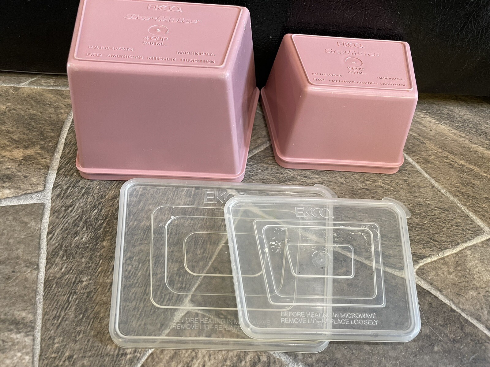 2 Pink EKCO Stor-Mates PLASTIC CONTAINERS Food Storage 2 4 Cup WITH LIDS Vintage