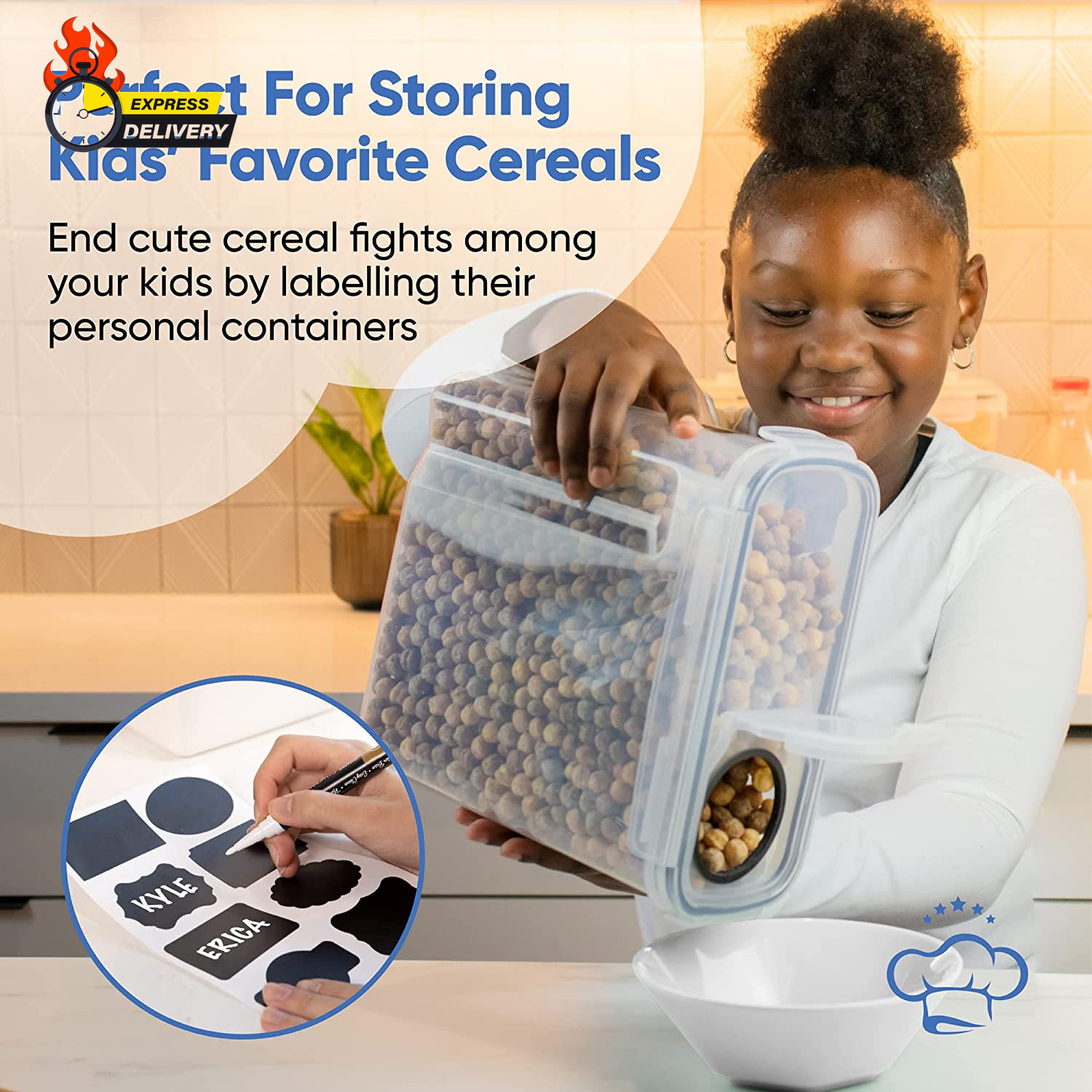 Cereal Containers Storage Set Large (4L,135.2 Oz), Airtight Food Storage Contain
