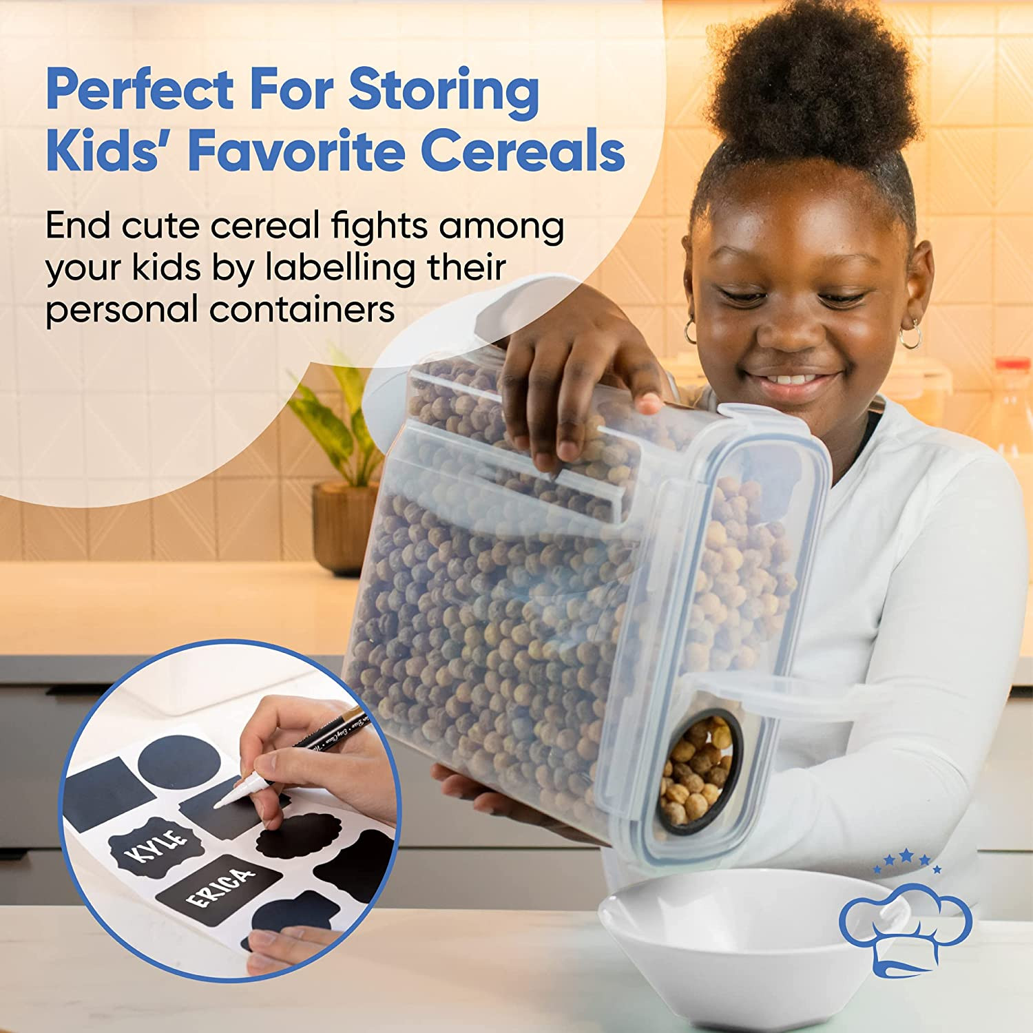 Cereal Containers Storage Set Large (4L,135.2 Oz), Airtight Food Storage Contain