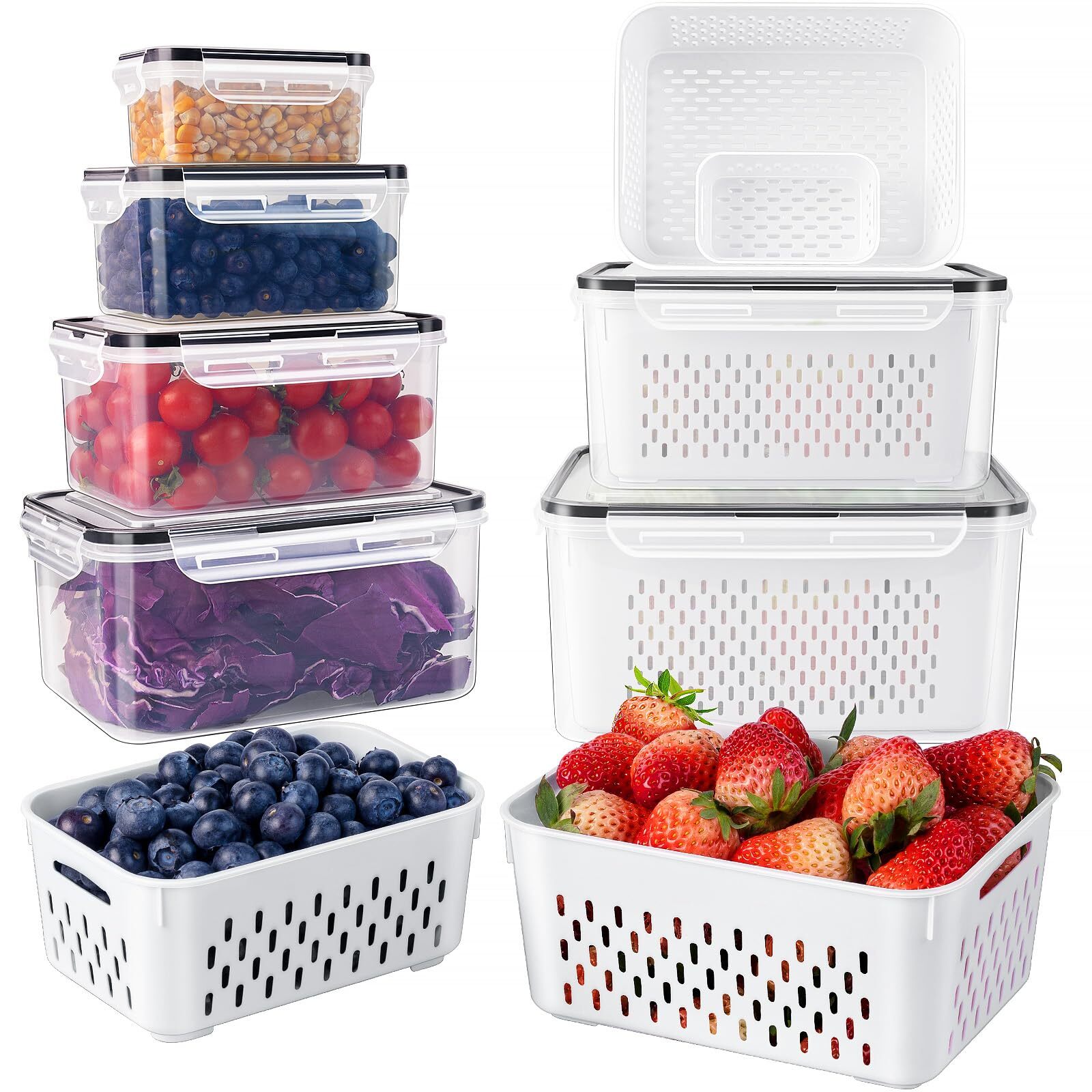 6 PCS Large Fruit Containers for Fridge – Leakproof Food Storage Containers w…