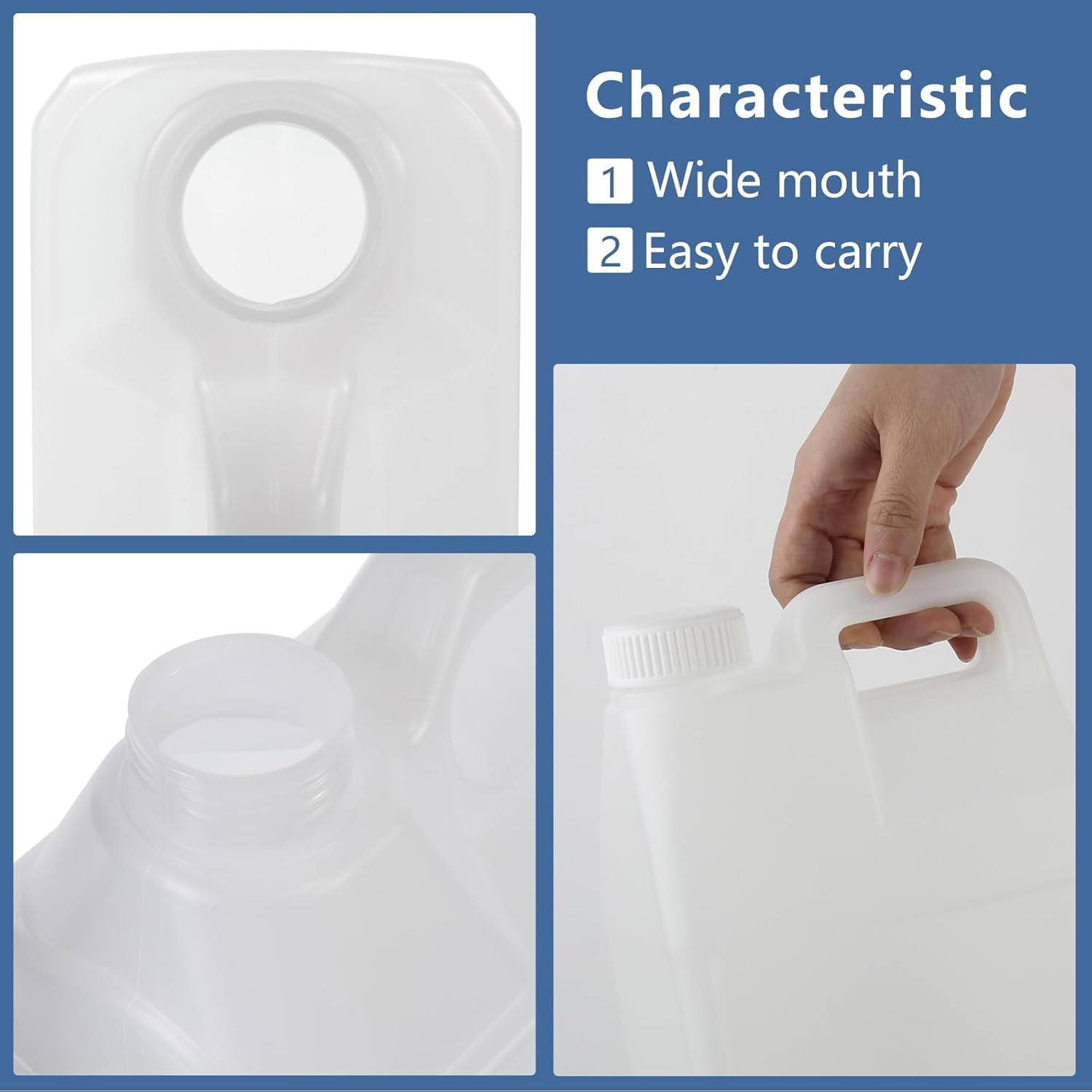 6 Pack 64 oz Clear Plastic Jugs with Lids Ergonomic Handle Water Containers