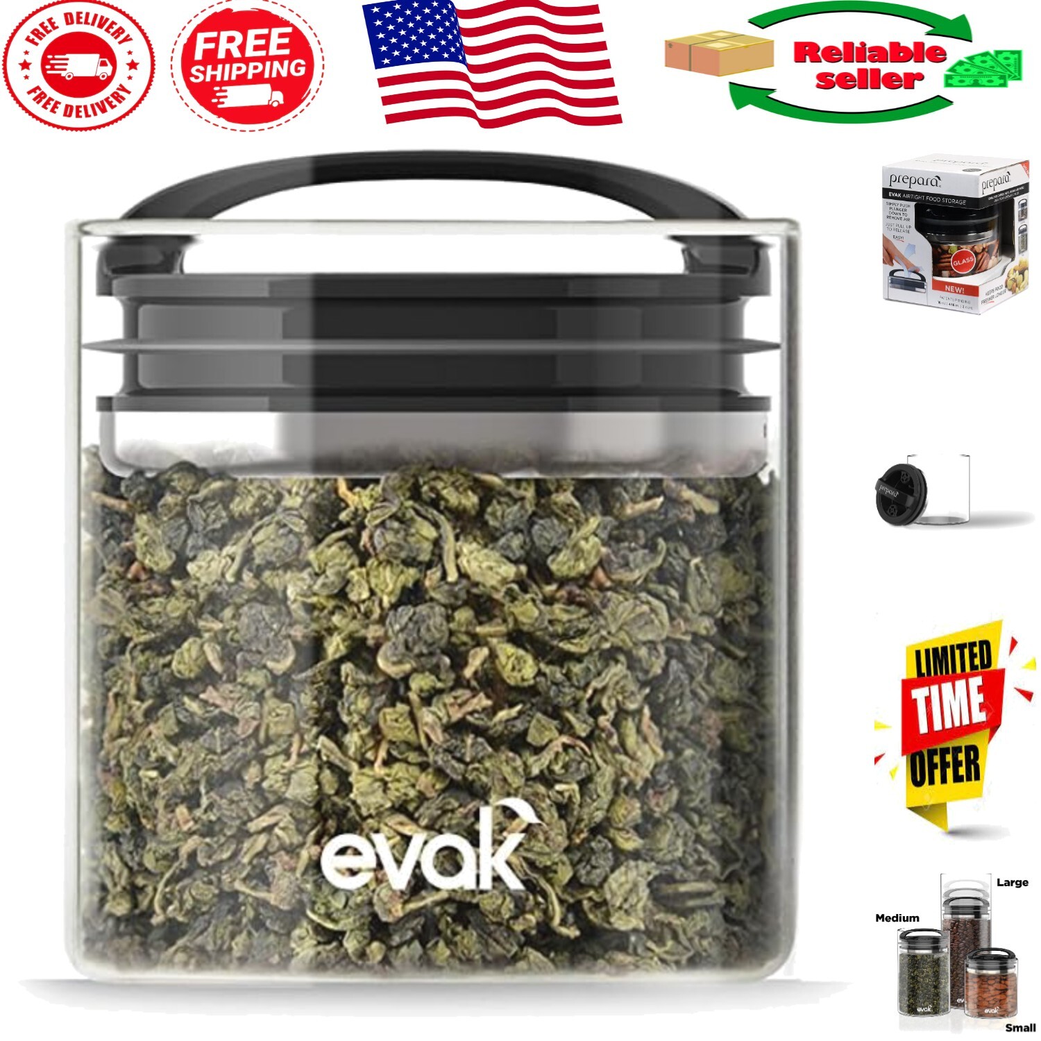 Compact 16oz Evak Glass Storage – Airtight & Stylish, Perfect for Kitchen Décor