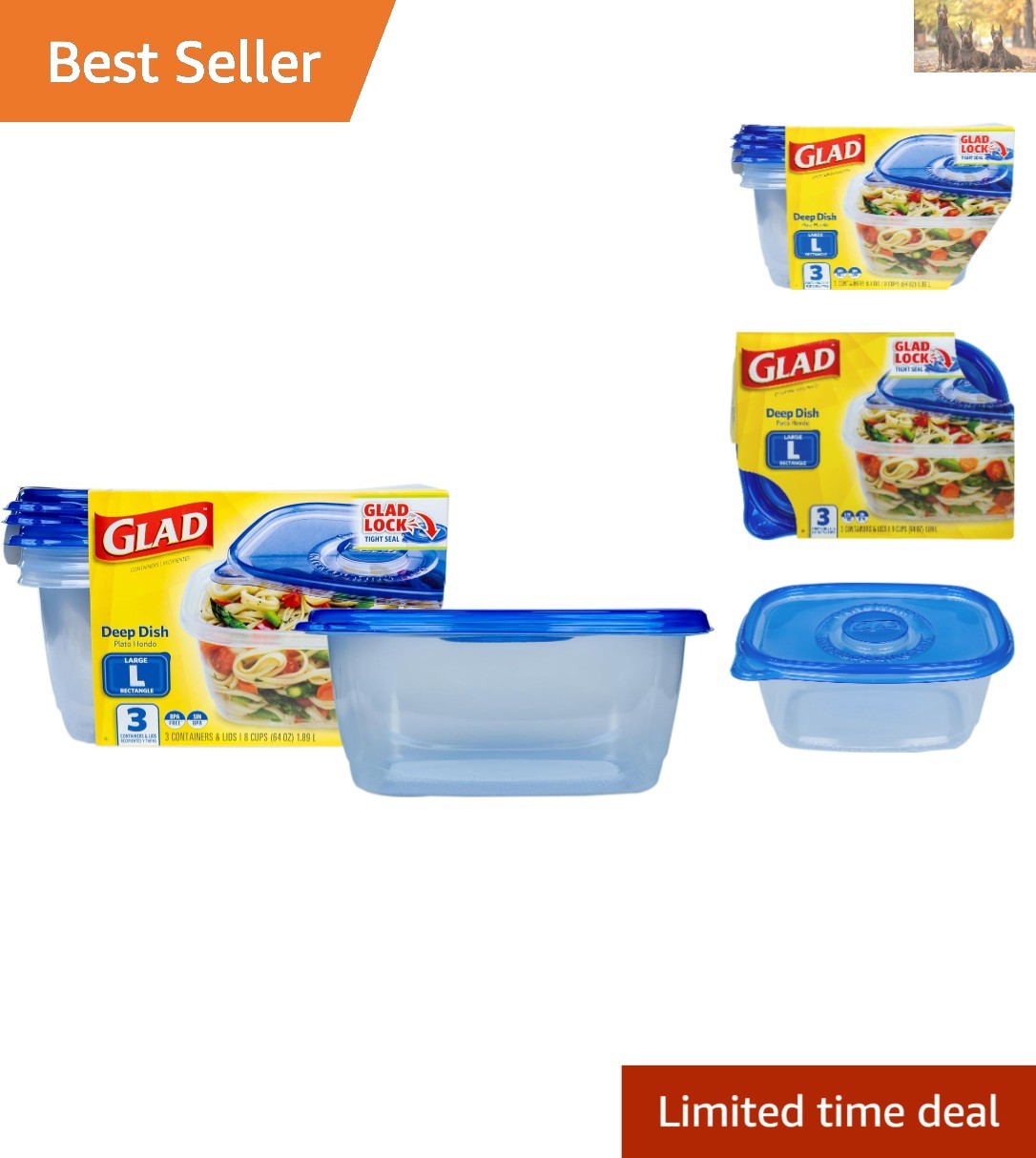 Secure Seal Microwave Safe Deep Dish Containers – 64 Oz, 3 Count, for Leftovers