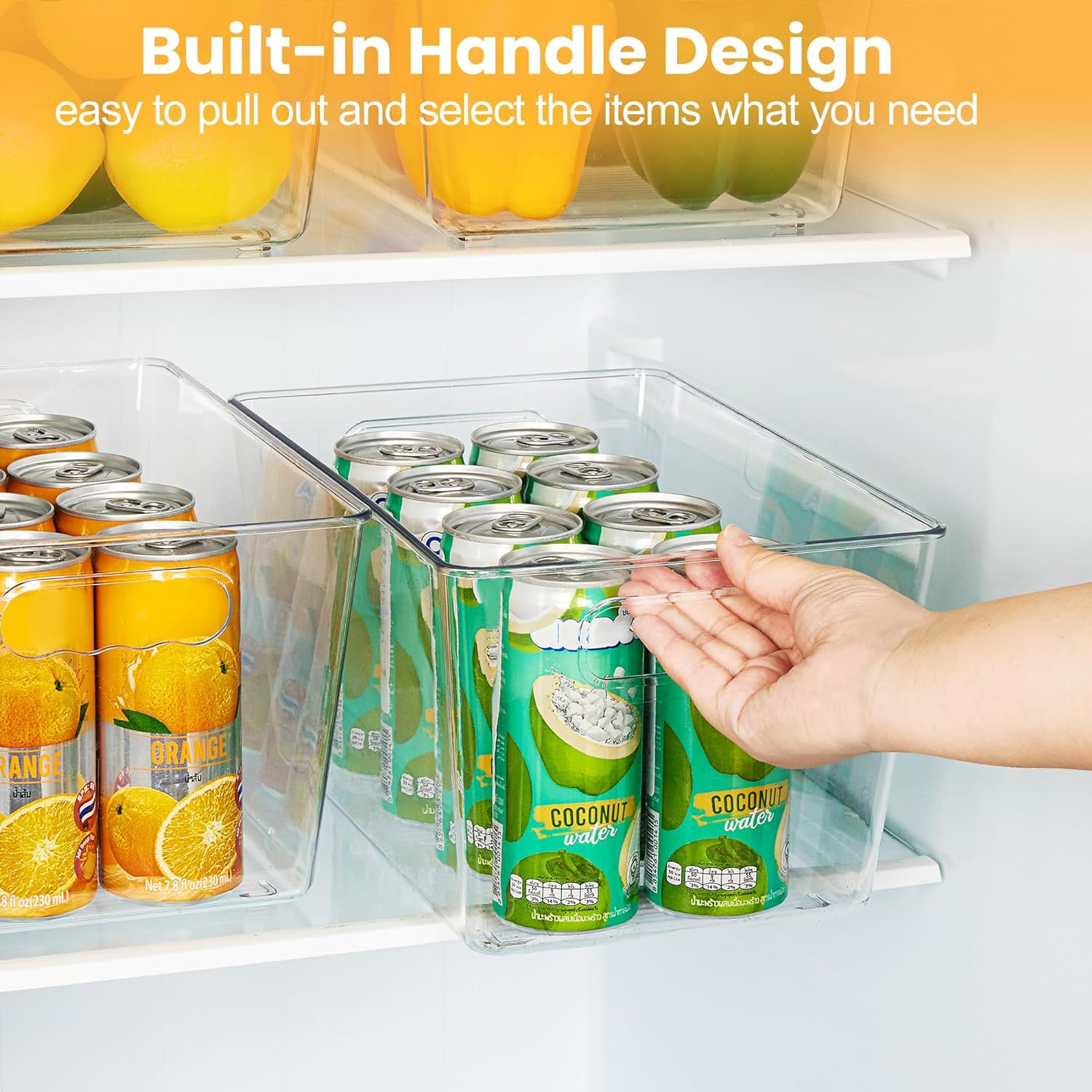 6 Pack Clear Pantry Organizer Bins, Plastic Containers with Handle for Kitchen,F