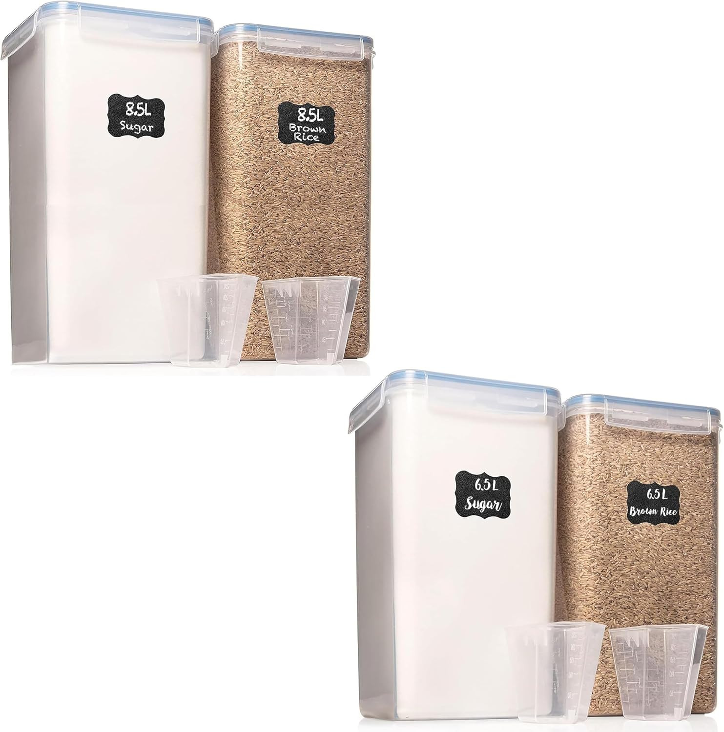 2 PC [8.5L / 287 Oz] Extra Large Airtight Food Storage Containers + 2 PC [6.5L /