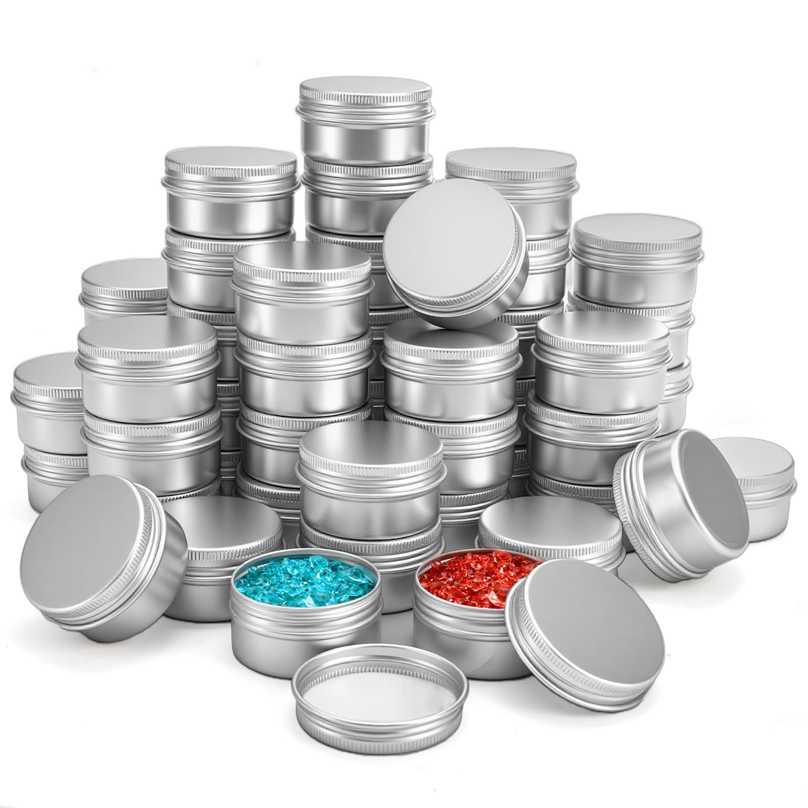 60-Pack 1 Oz Mini Tin Containers With Lids 1.85 Inch Metal Lip Balm Jar Salve