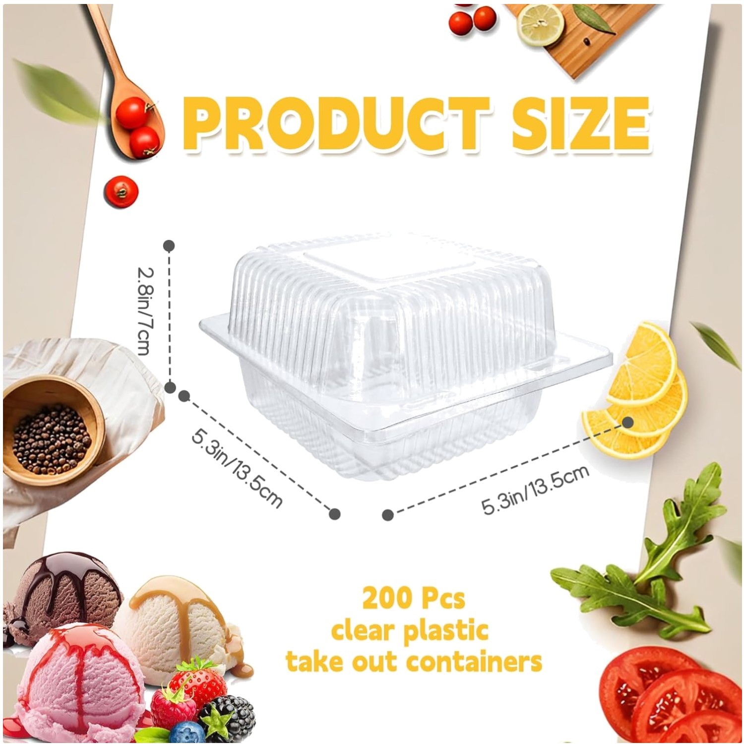 200 Clear Plastic Takeout Containers – 5.3×4.7×2.8 Inch