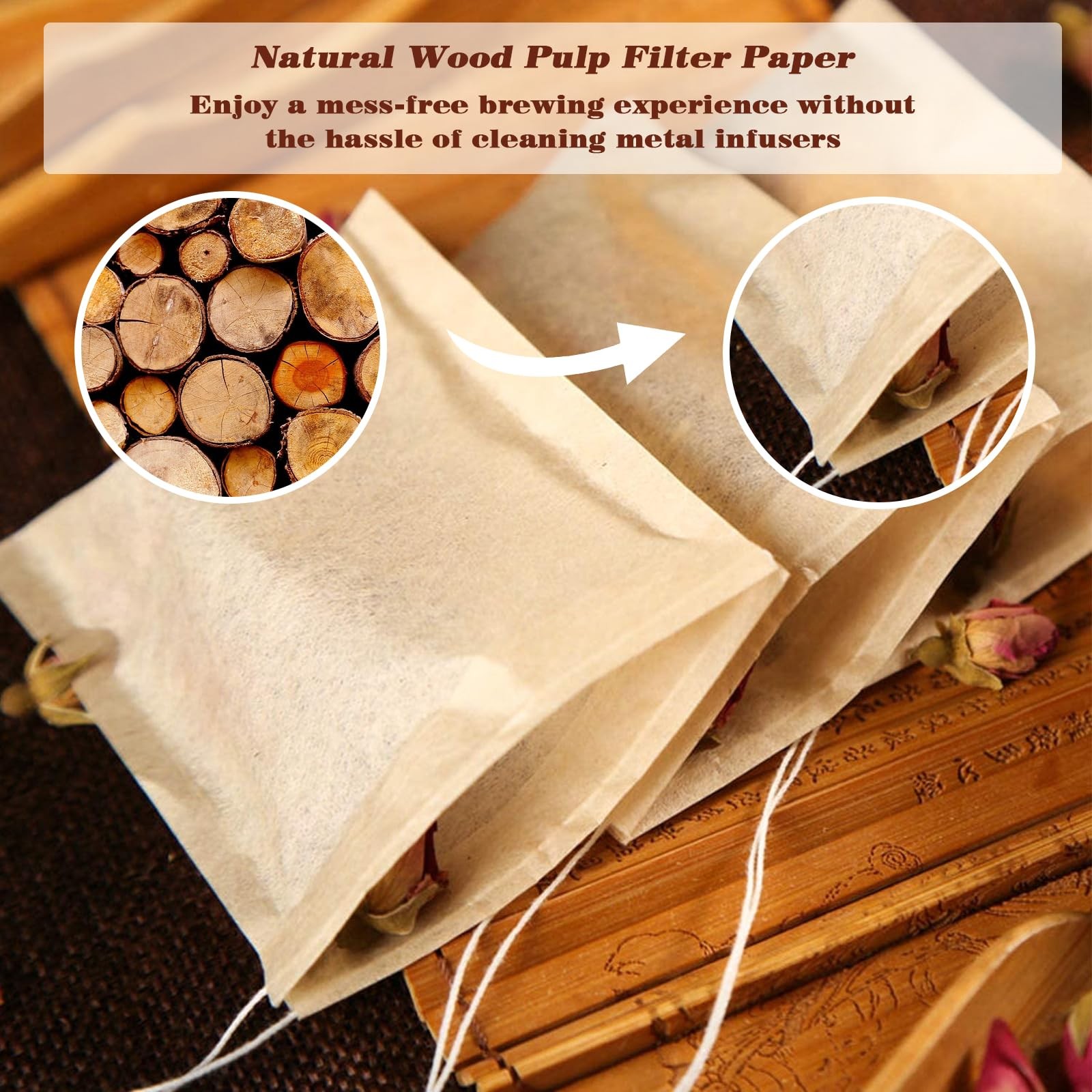 NEPAK 200Pcs Tea Filter Bags for 200 pcs 3.15 x 3.94 inches Bags, Brown