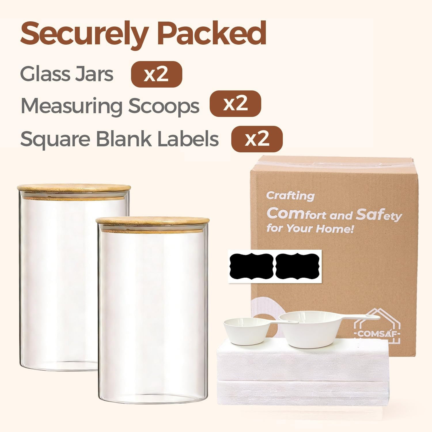 ComSaf 2Pcs Large Glass Storage Containers with Lids 4Qt, 1 Gallon Wide Mouth Fl